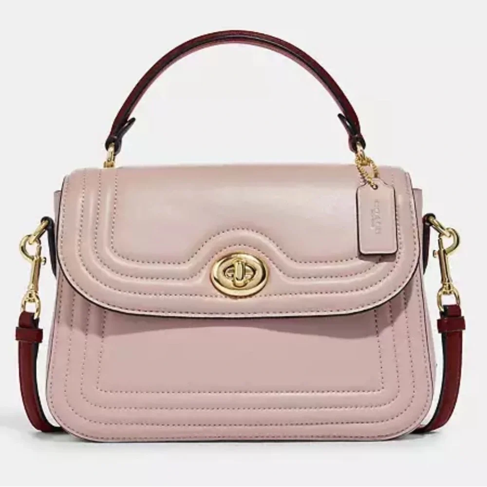 Coach Pink with Burgundy straps Leather Handbag
